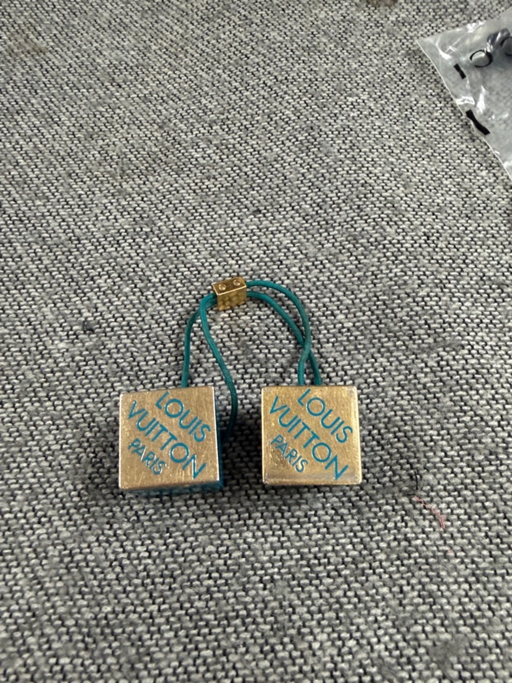 Louis Vuitton Gold and Teal Logo Cube Hair Ties